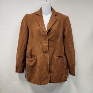 Vintage Adolfo Studio Blazer Jacket 6 Brown Linen Coastal Summer Event Office